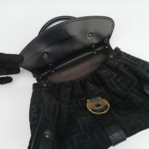 Pre-owned Fendi Zucca Borse Magic Black Suede × Leather 8BN143 handbag | stylenewstar