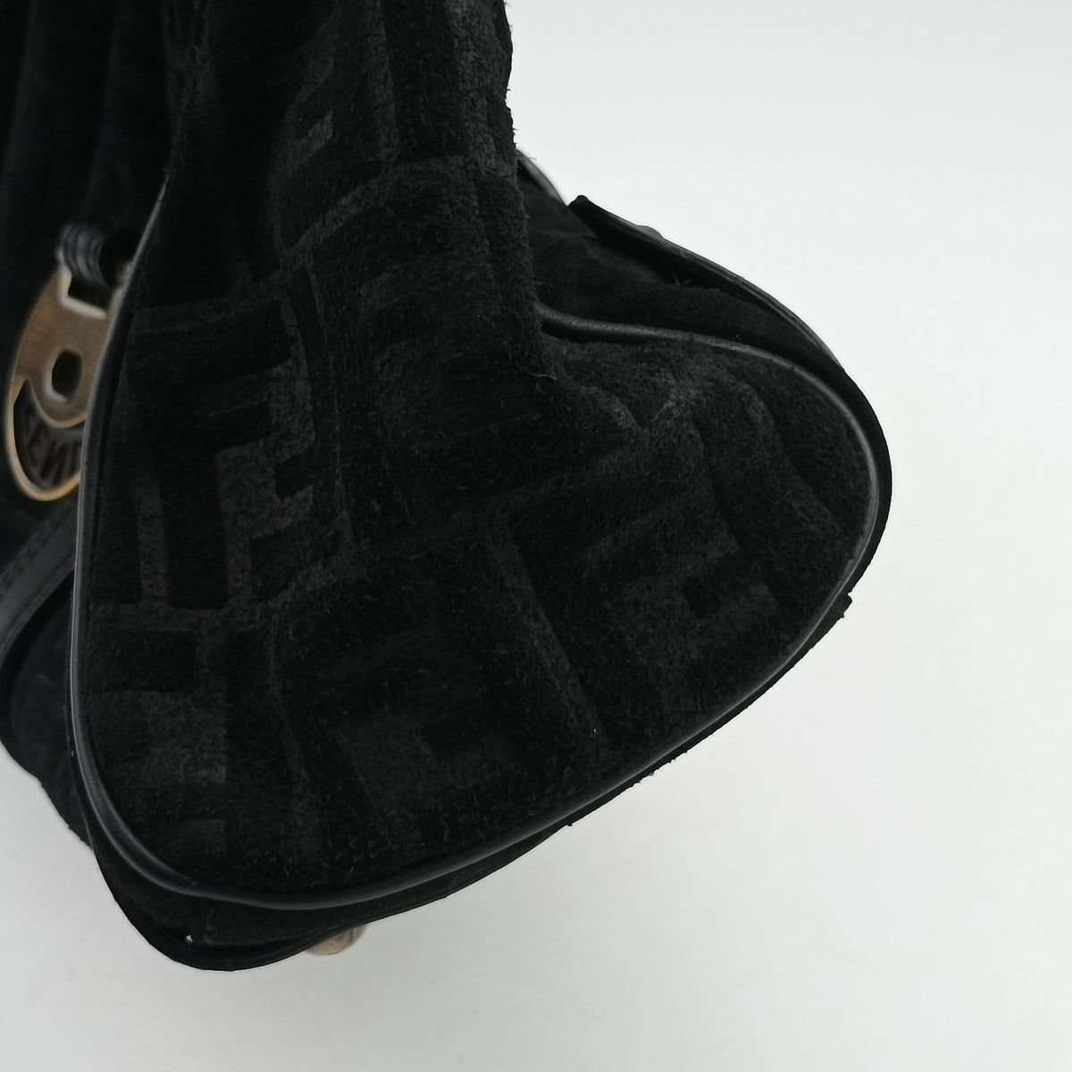 Pre-owned Fendi Zucca Borse Magic Black Suede × Leather 8BN143 handbag | stylenewstar
