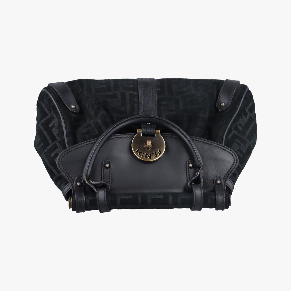 Pre-owned Fendi Zucca Borse Magic Black Suede × Leather 8BN143 handbag | stylenewstar